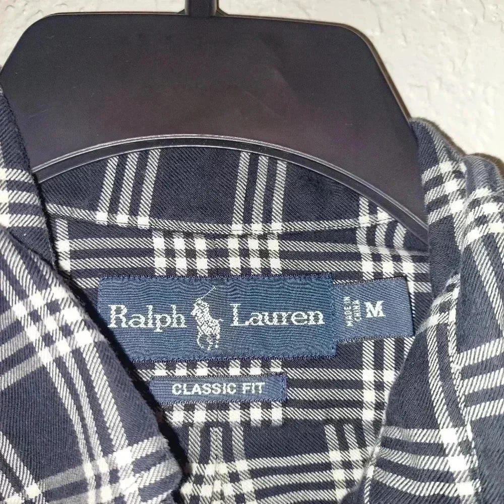 Ralph Lauren Classic Fit Shirt Mens Medium Blue Plaid Flannel Button Down - Picture 4 of 6